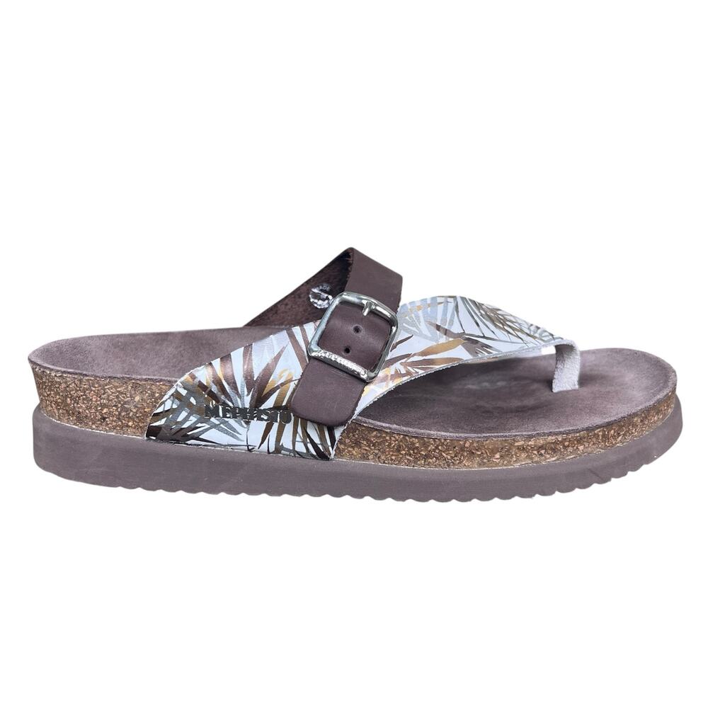 Mephisto Air-Relax Palm Print Brown White Thong Sandals Size 38 US 8